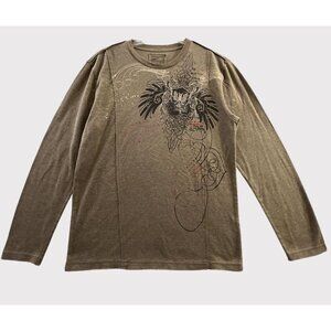 Vintage Y2K Thermal Shirt Mens Large Brown Eagle Wings Goth Grunge Skater